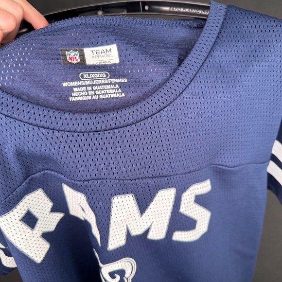 LA Rams NFL Team Apparel Womens Mesh Jersey Tee XL Navy White Striped Sleeves - Picture 3 of 3